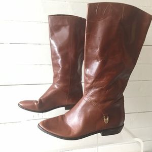 Vintage Oiled Leather Cognac Brown Riding Boot Etienne Aigner 7.5 Wide